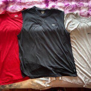Three Pack Men's Reebok PlayDry Sleeveless Athletic Shirts Black, Gray, Red Sz:L